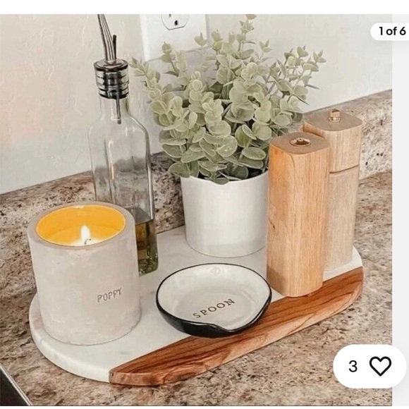 Thirstystone Other - Thirstystone Oval White Marble Platter with Sheesham Wood